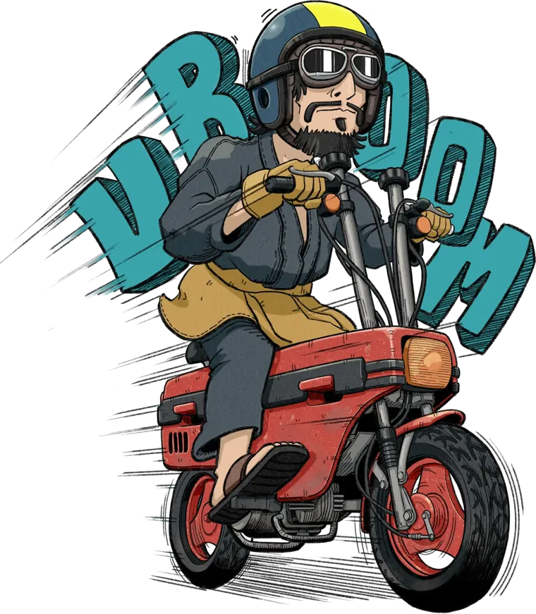 Malik, l'oncle, arrive à moto
